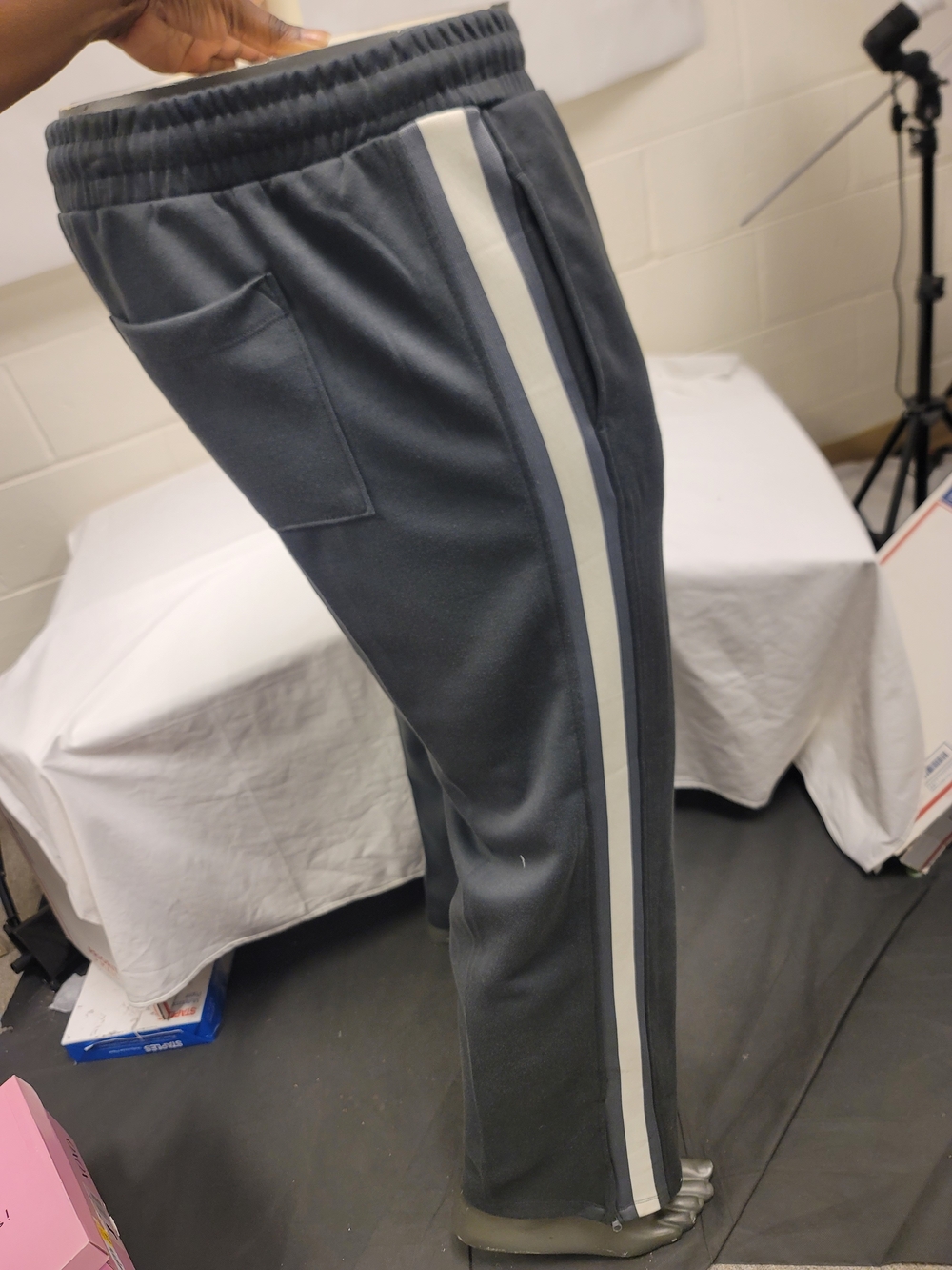 Men's Gray Track Pants with White Side Stripe